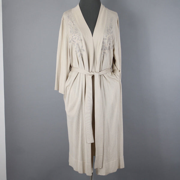 Johnny Was Sz S Beige Embroidered Pocket Belted Silk Cashmere Polyester Wrap