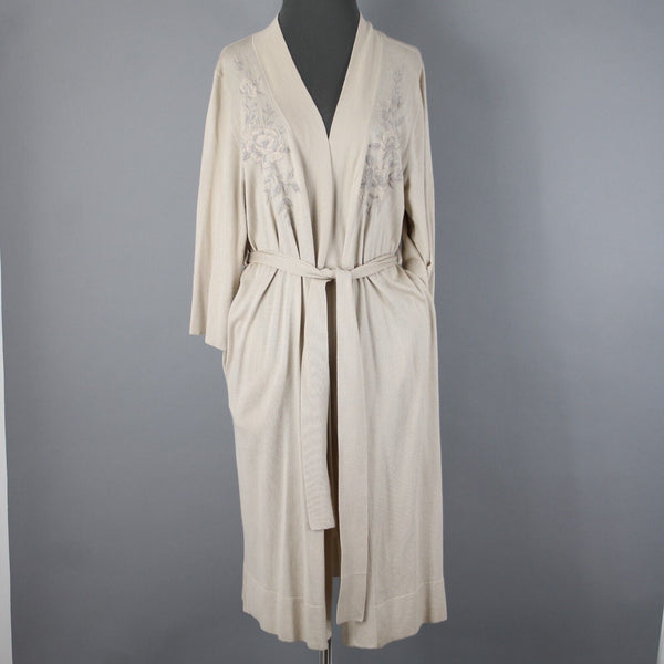 Johnny Was Sz S Beige Embroidered Pocket Belted Silk Cashmere Polyester Wrap