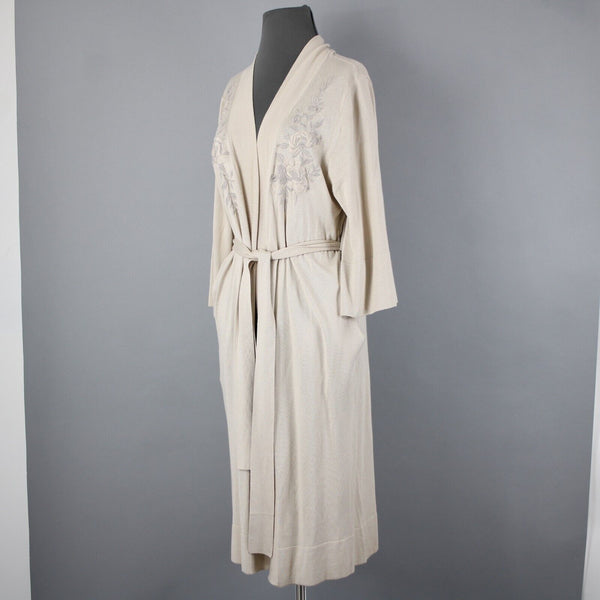 Johnny Was Sz S Beige Embroidered Pocket Belted Silk Cashmere Polyester Wrap