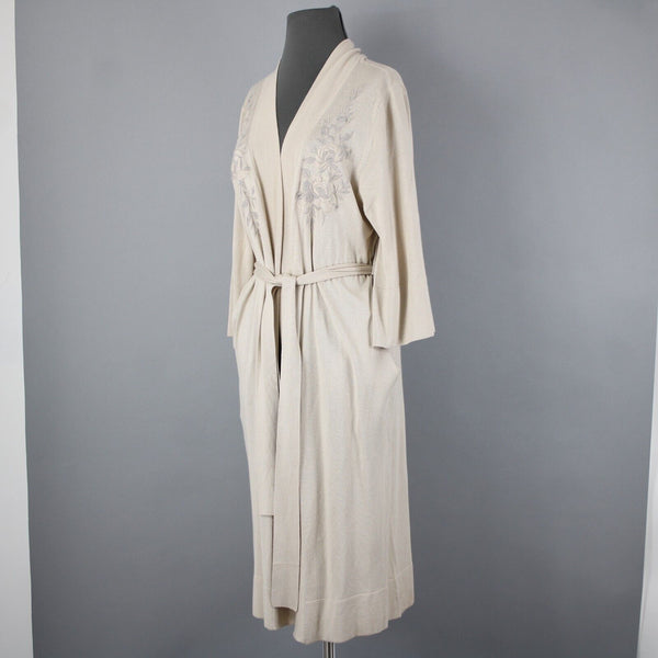 Johnny Was Sz S Beige Embroidered Pocket Belted Silk Cashmere Polyester Wrap
