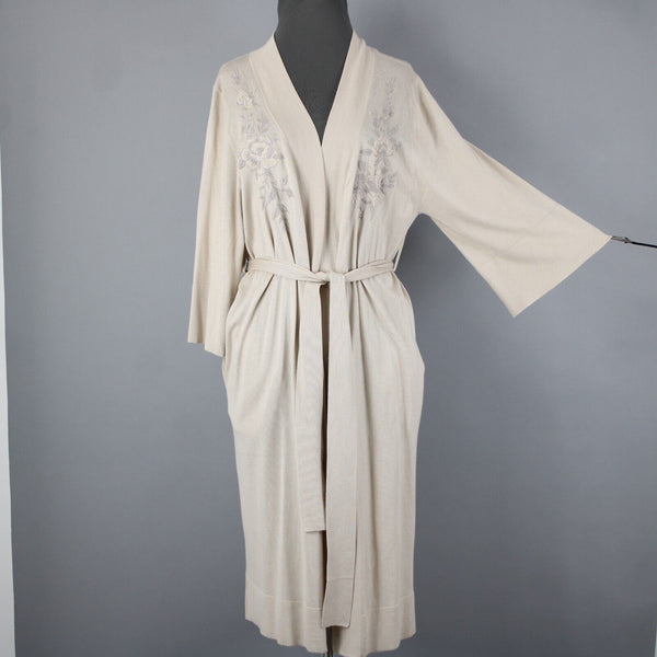 Johnny Was Sz S Beige Embroidered Pocket Belted Silk Cashmere Polyester Wrap
