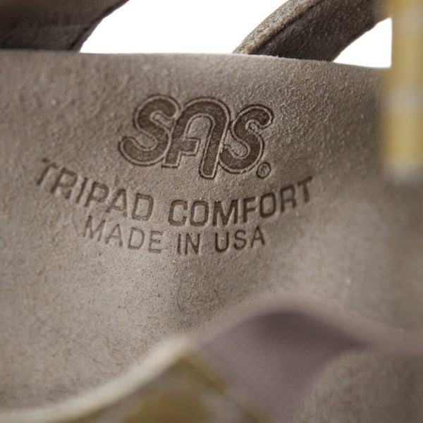SAS Heels Sz 8 W Gold Brown Croc Detail Strappy Open Toe Leather 2" Heels
