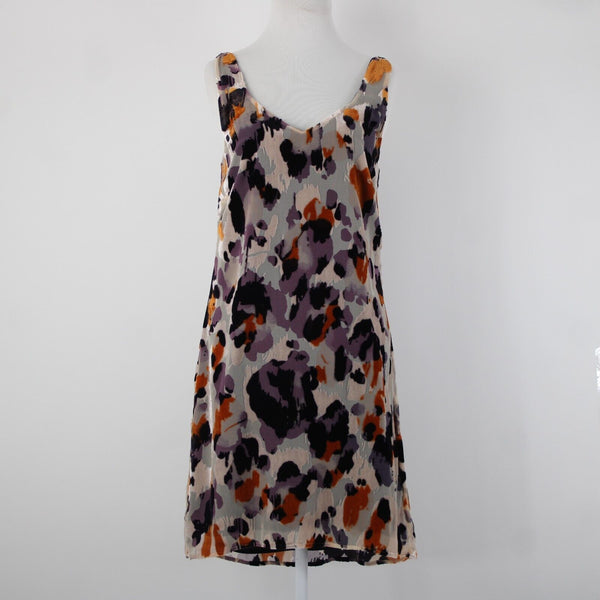 Cabi Sz XS Peach Purple Multi Lined Burn Out Rayon Velvet Nylon Polyester Dress