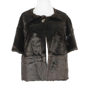 Chicos NEW $149 Sz 1 Brown Faux Fur Toggle Modacrylic Blend Poly Jacket