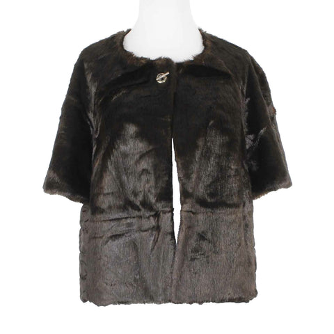 Chicos NEW $149 Sz 1 Brown Faux Fur Toggle Modacrylic Blend Poly Jacket