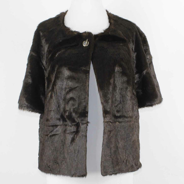 Chicos NEW $149 Sz 1 Brown Faux Fur Toggle Modacrylic Blend Poly Jacket