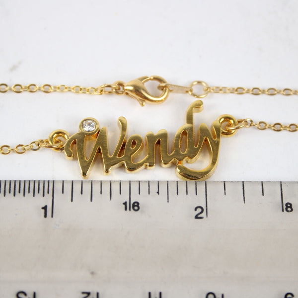 WENDY NEW Name Goldtone Rhinestone Accent 14.5" W 4.5" Multi Ring Ext Necklace