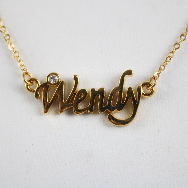 WENDY NEW Name Goldtone Rhinestone Accent 14.5" W 4.5" Multi Ring Ext Necklace