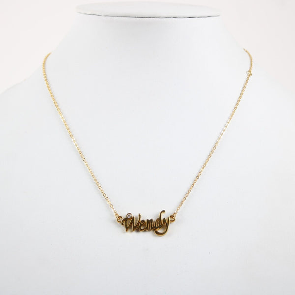 WENDY NEW Name Goldtone Rhinestone Accent 14.5" W 4.5" Multi Ring Ext Necklace