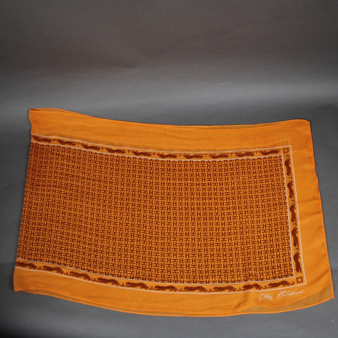 Effy Hematian 64 x 20 Orange Rust White Silk Scarf