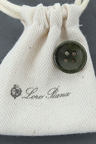 Loro Piana NEW Ivory Olive Green 100% Cotton Drawstring Pouch Spare Button