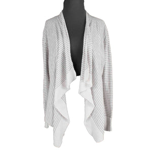 Eileen Fisher Sz S White Gray Striped Long Sleeve Linen Cotton Cardigan Wrap