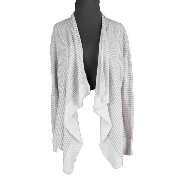 Eileen Fisher Sz S White Gray Striped Long Sleeve Linen Cotton Cardigan Wrap
