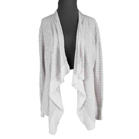 Eileen Fisher Sz S White Gray Striped Long Sleeve Linen Cotton Cardigan Wrap