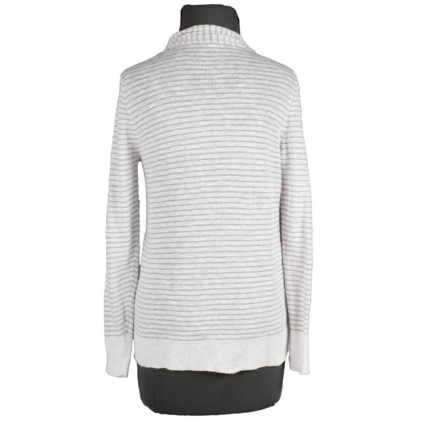 Eileen Fisher Sz S White Gray Striped Long Sleeve Linen Cotton Cardigan Wrap