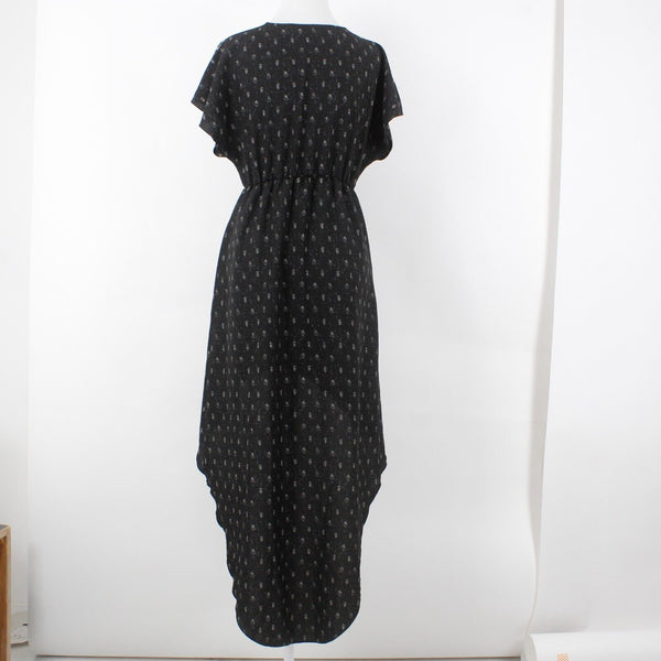 Ecote New $79 Sz S Black Multi Hi Lo Elastic Waist Drop Shoulder Poly Dress