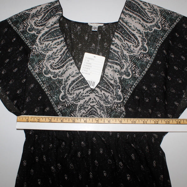 Ecote New $79 Sz S Black Multi Hi Lo Elastic Waist Drop Shoulder Poly Dress