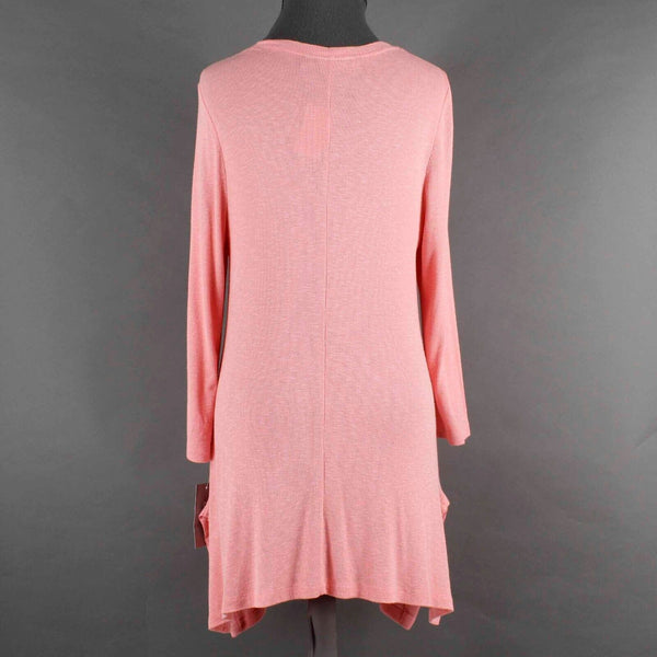 Cass NEW $49 Sz M Peach Jeweled Neck Asymmetric Pockets Rayon Blend Knit Top