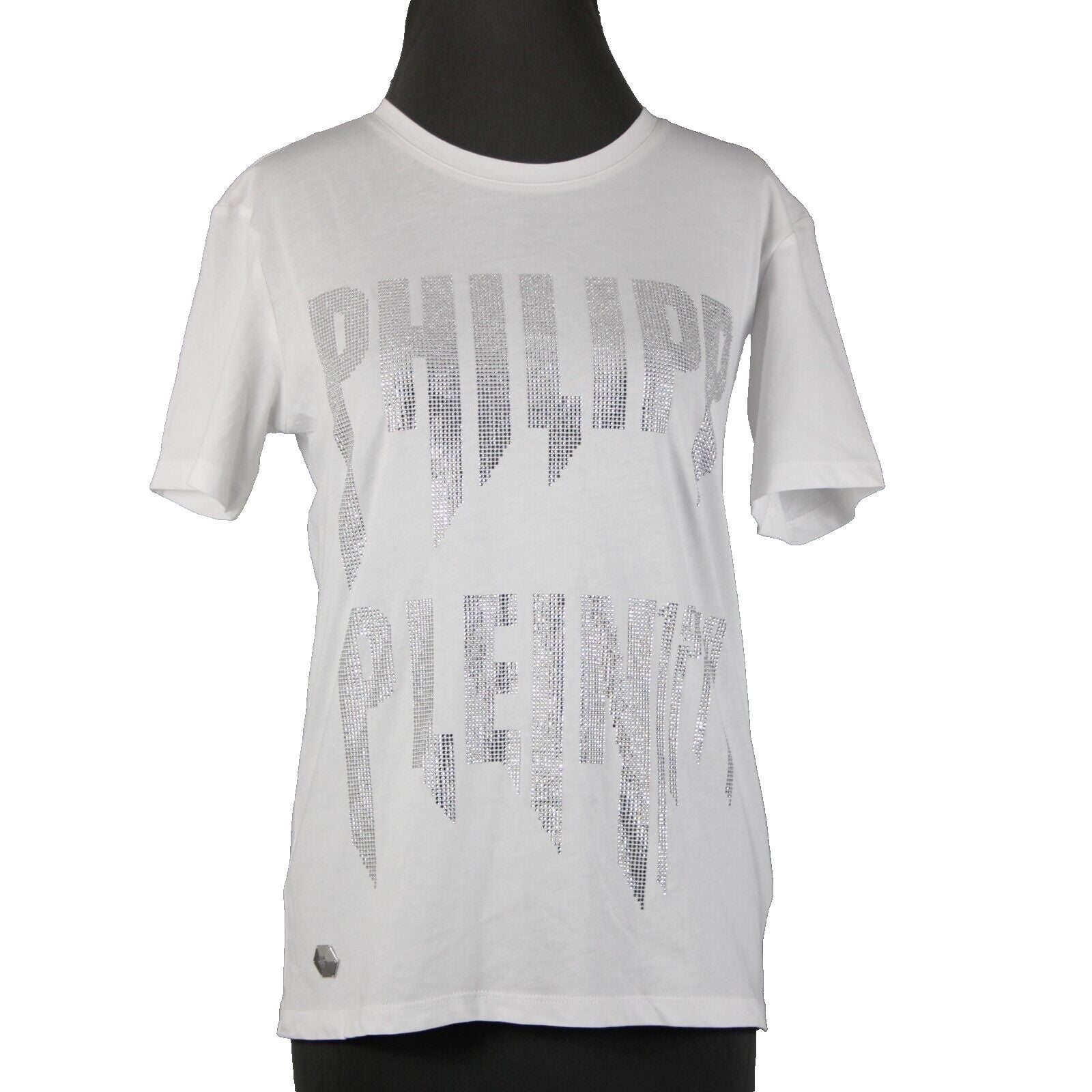 Phillipp Plein Couture NEW $640 Sz L White Rhinestones 100% Cotton Tee Shirt Top