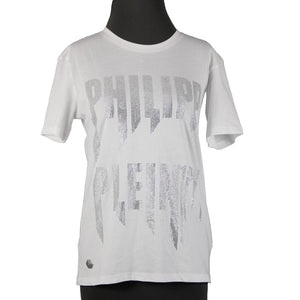 Phillipp Plein Couture NEW $640 Sz L White Rhinestones 100% Cotton Tee Shirt Top