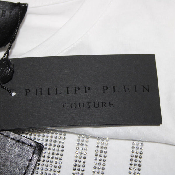 Phillipp Plein Couture NEW $640 Sz L White Rhinestones 100% Cotton Tee Shirt Top