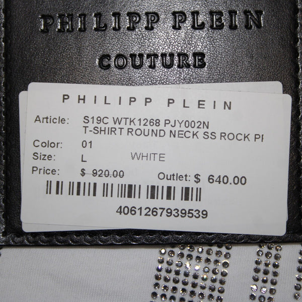 Phillipp Plein Couture NEW $640 Sz L White Rhinestones 100% Cotton Tee Shirt Top