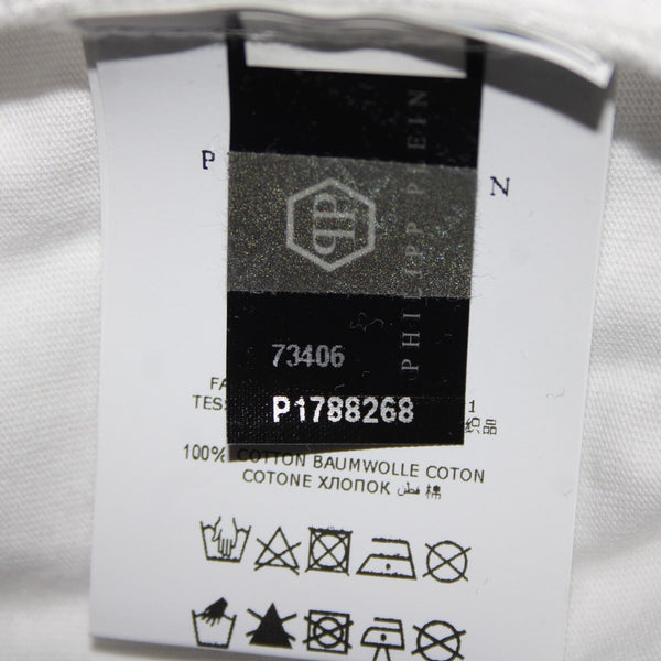 Phillipp Plein Couture NEW $640 Sz L White Rhinestones 100% Cotton Tee Shirt Top