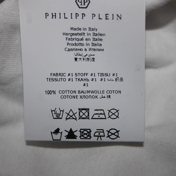 Phillipp Plein Couture NEW $640 Sz L White Rhinestones 100% Cotton Tee Shirt Top