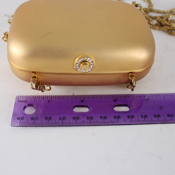 St John Minaudiere Purse Rhinestone Charm Gold 4.5 x 3.25 Convert Clutch Purse