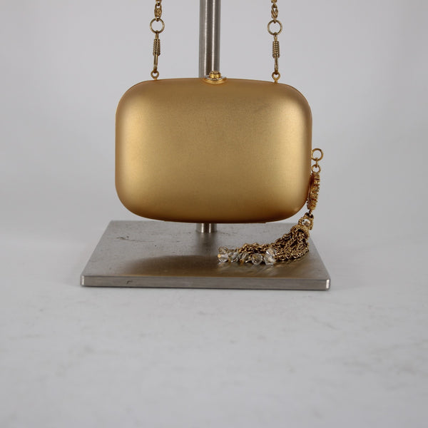 St John Minaudiere Purse Rhinestone Charm Gold 4.5 x 3.25 Convert Clutch Purse