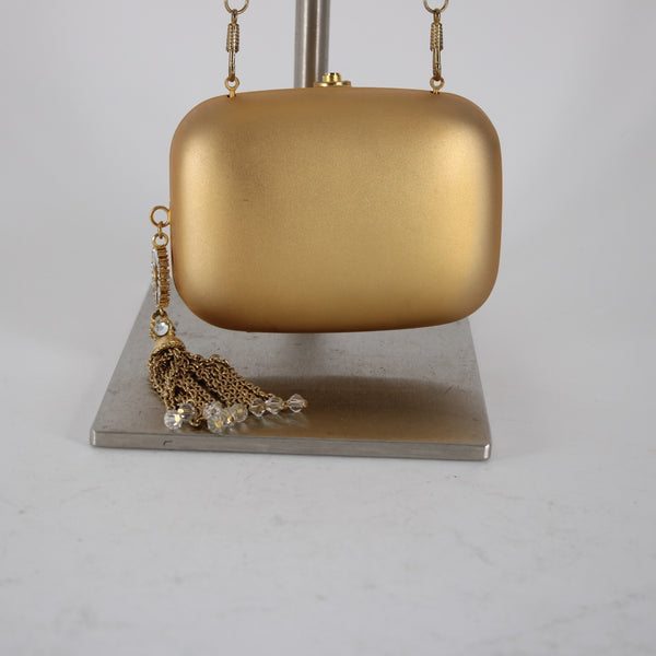 St John Minaudiere Purse Rhinestone Charm Gold 4.5 x 3.25 Convert Clutch Purse