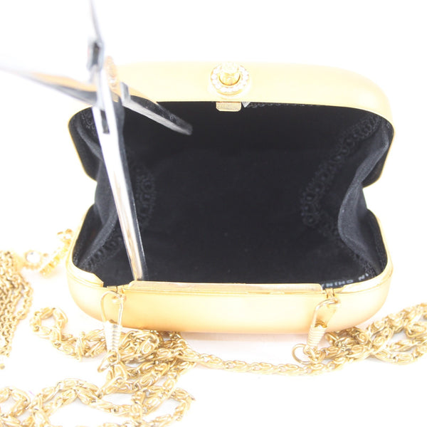 St John Minaudiere Purse Rhinestone Charm Gold 4.5 x 3.25 Convert Clutch Purse
