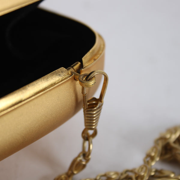 St John Minaudiere Purse Rhinestone Charm Gold 4.5 x 3.25 Convert Clutch Purse
