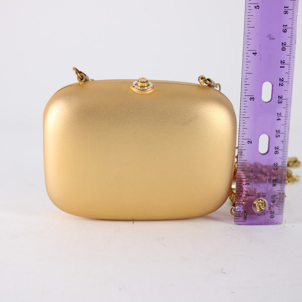St John Minaudiere Purse Rhinestone Charm Gold 4.5 x 3.25 Convert Clutch Purse