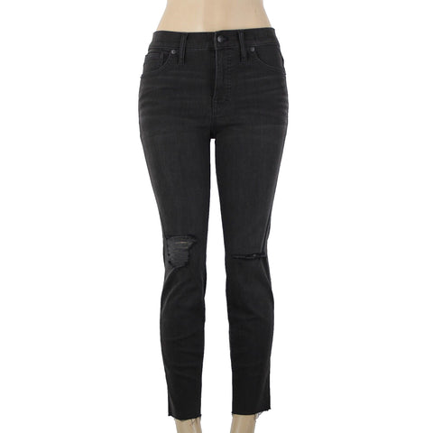 Madewell NEW Sz 30s x 26 Black Distressed Ankle High Rise Skinny Cotton Jeans
