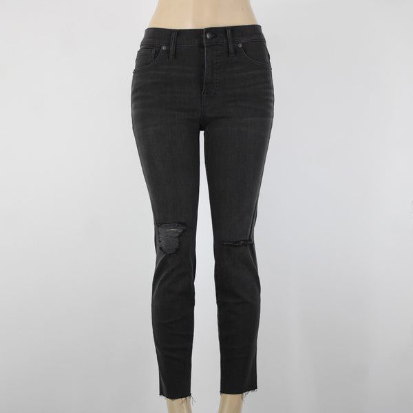 Madewell NEW Sz 30s x 26 Black Distressed Ankle High Rise Skinny Cotton Jeans