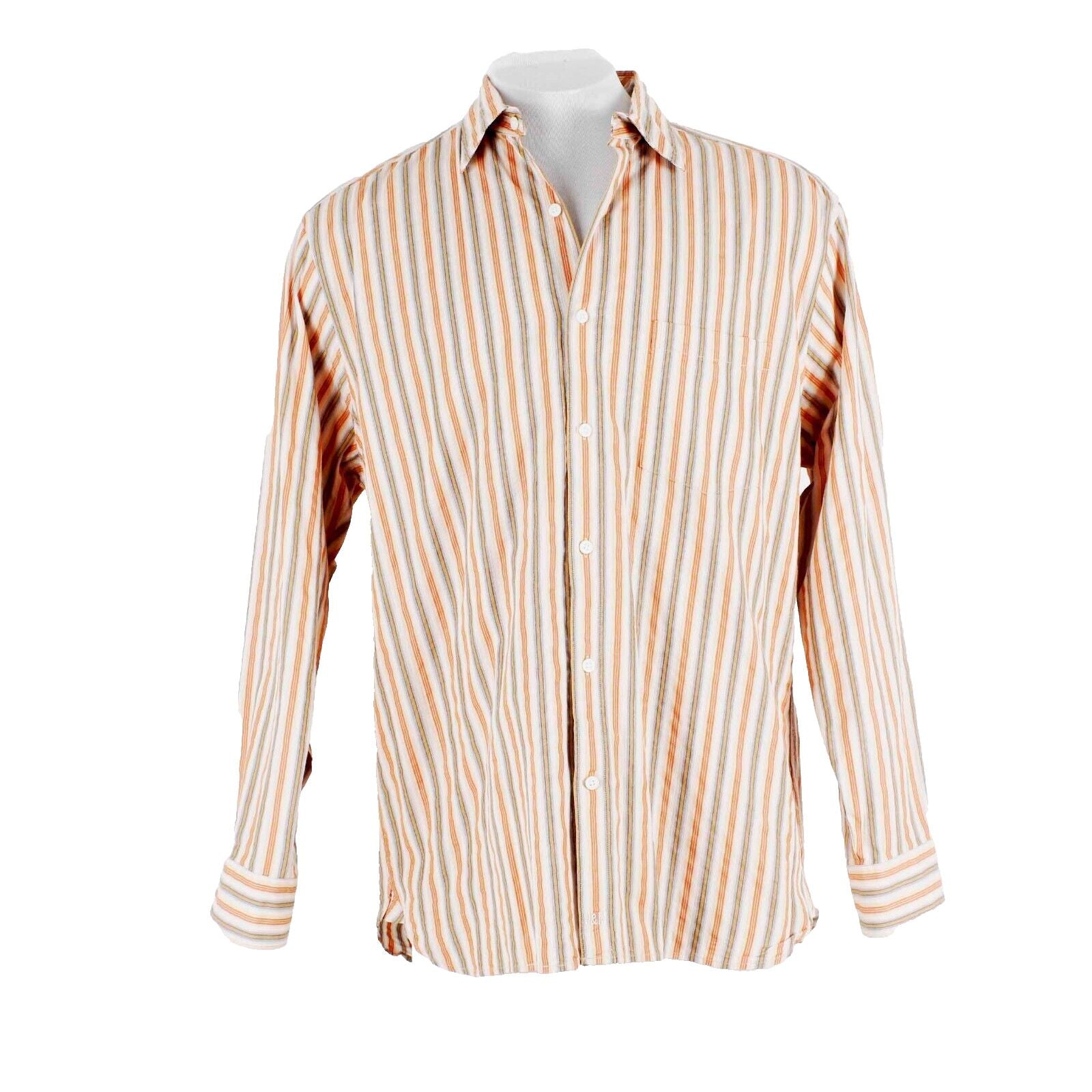 Johnston Murphy Sz L Orange Peach Multi Collared Button Down 100% Cotton Shirt