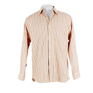 Johnston Murphy Sz L Orange Peach Multi Collared Button Down 100% Cotton Shirt