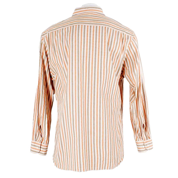 Johnston Murphy Sz L Orange Peach Multi Collared Button Down 100% Cotton Shirt