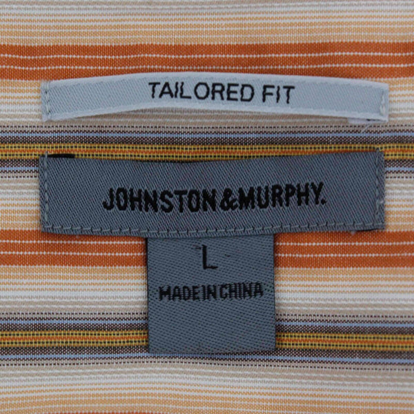 Johnston Murphy Sz L Orange Peach Multi Collared Button Down 100% Cotton Shirt