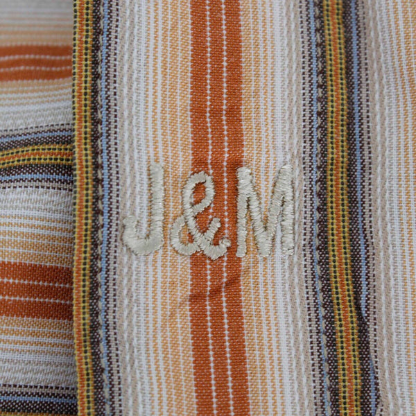 Johnston Murphy Sz L Orange Peach Multi Collared Button Down 100% Cotton Shirt