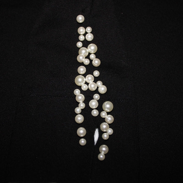 Chicos Sz S Black White Beaded Collared V Neck Cotton Polyester Rayon Sweater
