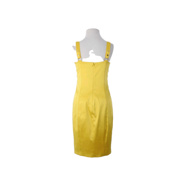 Cache Dress Sz 4 Yellow Faux Pockets Lace Up Side Poly Cotton Spandex Dress