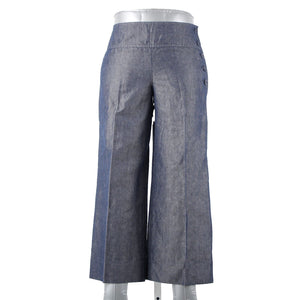 Cartonnier Sz 4 x 25 Blue Denim Button Side Linen Cotton Crop Jeans