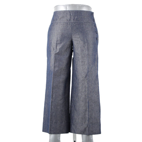 Cartonnier Sz 4 x 25 Blue Denim Button Side Linen Cotton Crop Jeans