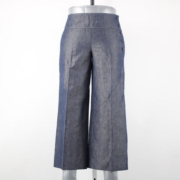 Cartonnier Sz 4 x 25 Blue Denim Button Side Linen Cotton Crop Jeans