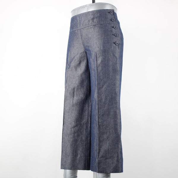 Cartonnier Sz 4 x 25 Blue Denim Button Side Linen Cotton Crop Jeans