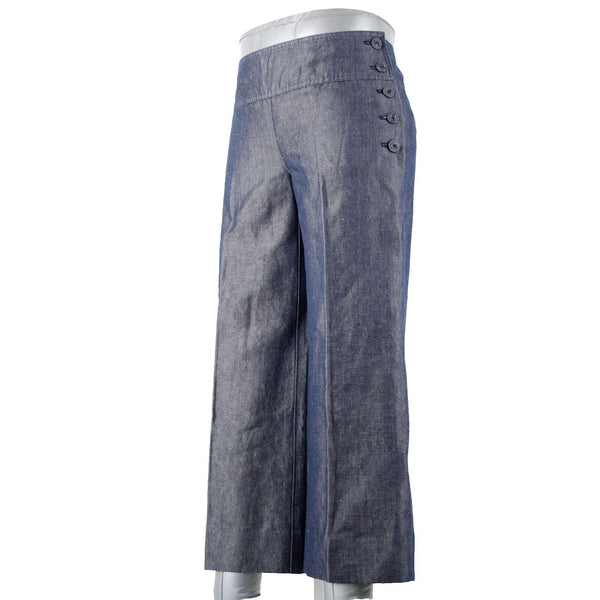 Cartonnier Sz 4 x 25 Blue Denim Button Side Linen Cotton Crop Jeans