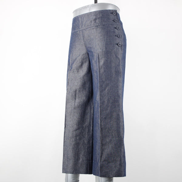 Cartonnier Sz 4 x 25 Blue Denim Button Side Linen Cotton Crop Jeans