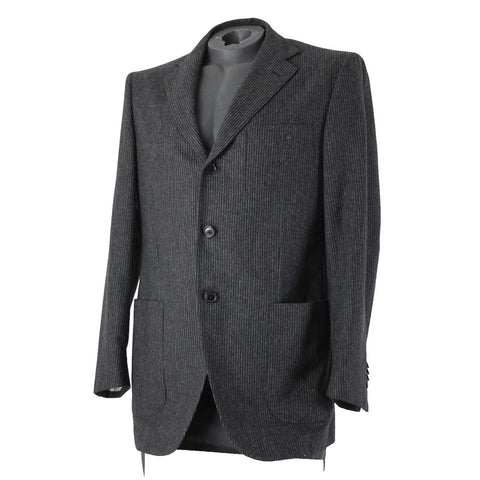 Luciano Barbera Sz 50 Charcoal Pinstripe Three Button 100% Wool Blazer Jacket
